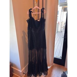 Gianni Bini Black Lace Maxi Dress Sleeveless Tie Strap Sheer Hem Women Size 10